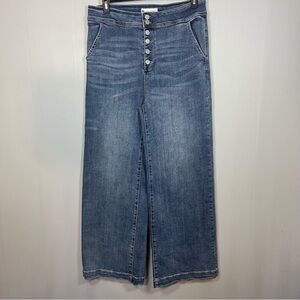 Risen Jeans Womens 1X Plus High Rise Wide Leg Denim Stretch Button Fly Casual